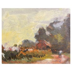 French Impressionist En Plein Air Oil Painting, Figure in Country Lane