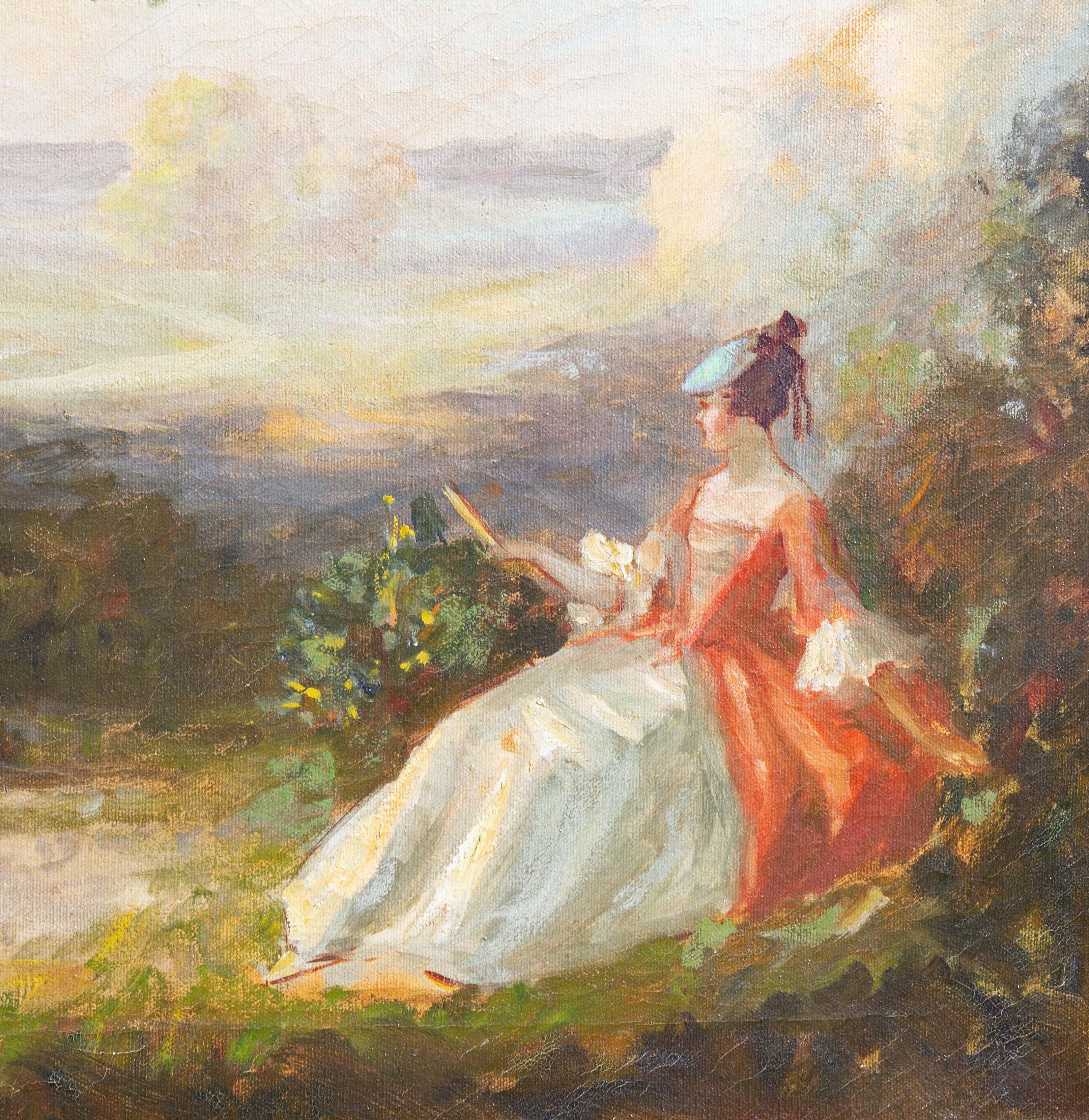 Peinture impressionniste française d'une scène de jardin Bon état - En vente à Rochester, NY
