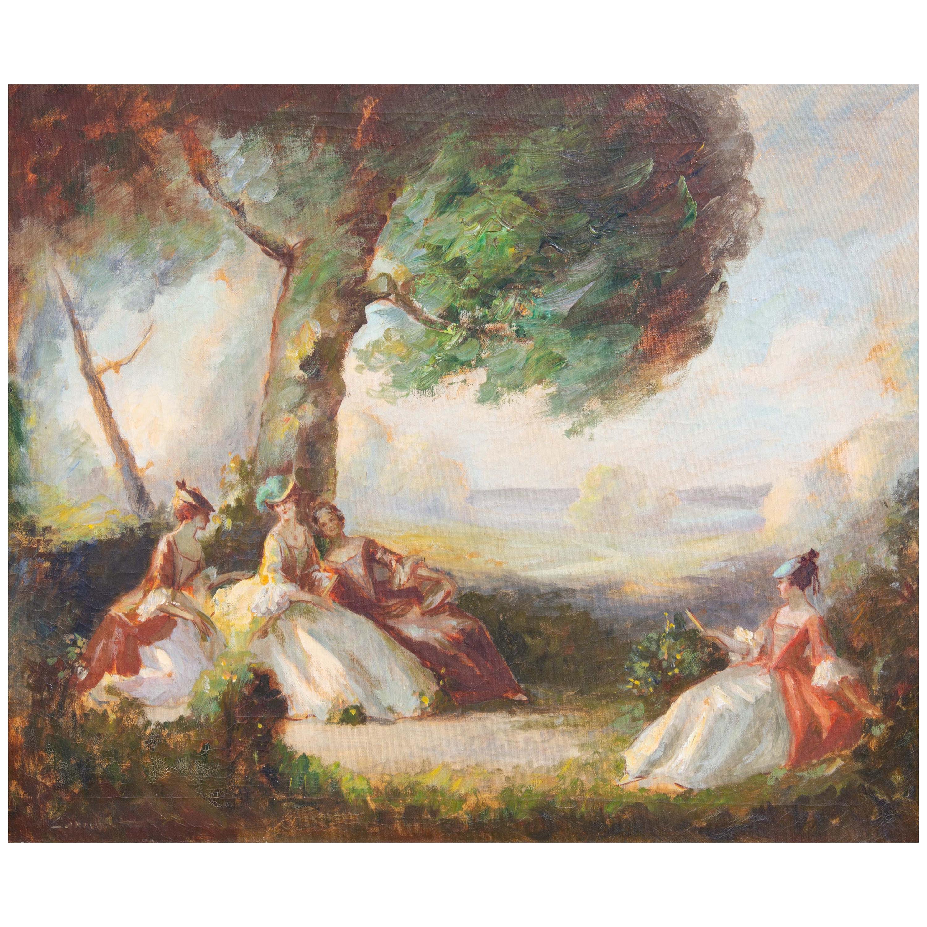 Peinture impressionniste française d'une scène de jardin en vente