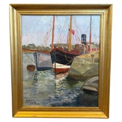 French Impressionist Harbor Scene, by J. Cord, 1939