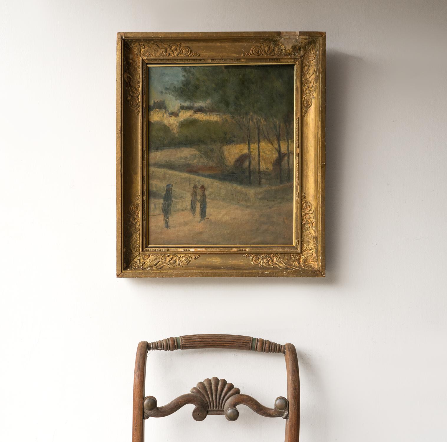 Hand-Painted  French Impressionist Landscape, Antique Original Oil On Canvas Painting For Sale