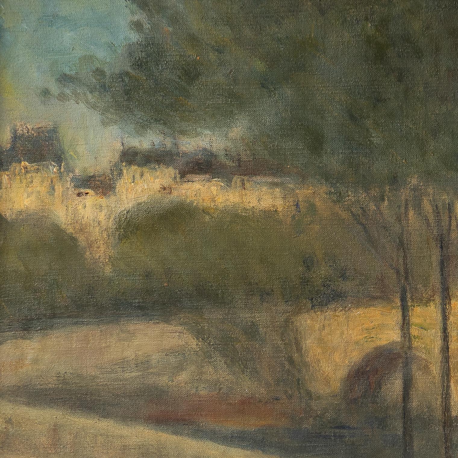  Französische impressionistische Landschaft des Impressionismus, antikes Originalgemälde, Öl auf Leinwand im Zustand „Gut“ im Angebot in Bristol, GB