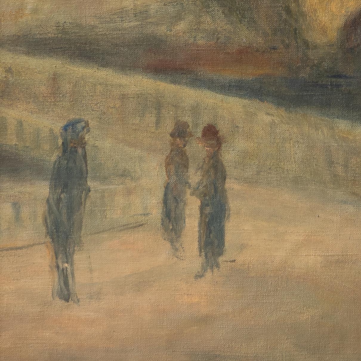  Französische impressionistische Landschaft des Impressionismus, antikes Originalgemälde, Öl auf Leinwand (Holz) im Angebot
