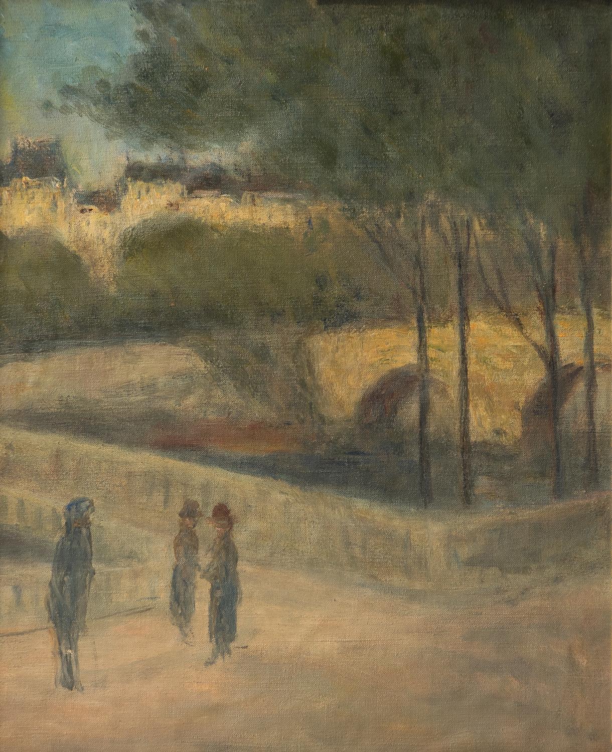  Französische impressionistische Landschaft des Impressionismus, antikes Originalgemälde, Öl auf Leinwand im Angebot 1