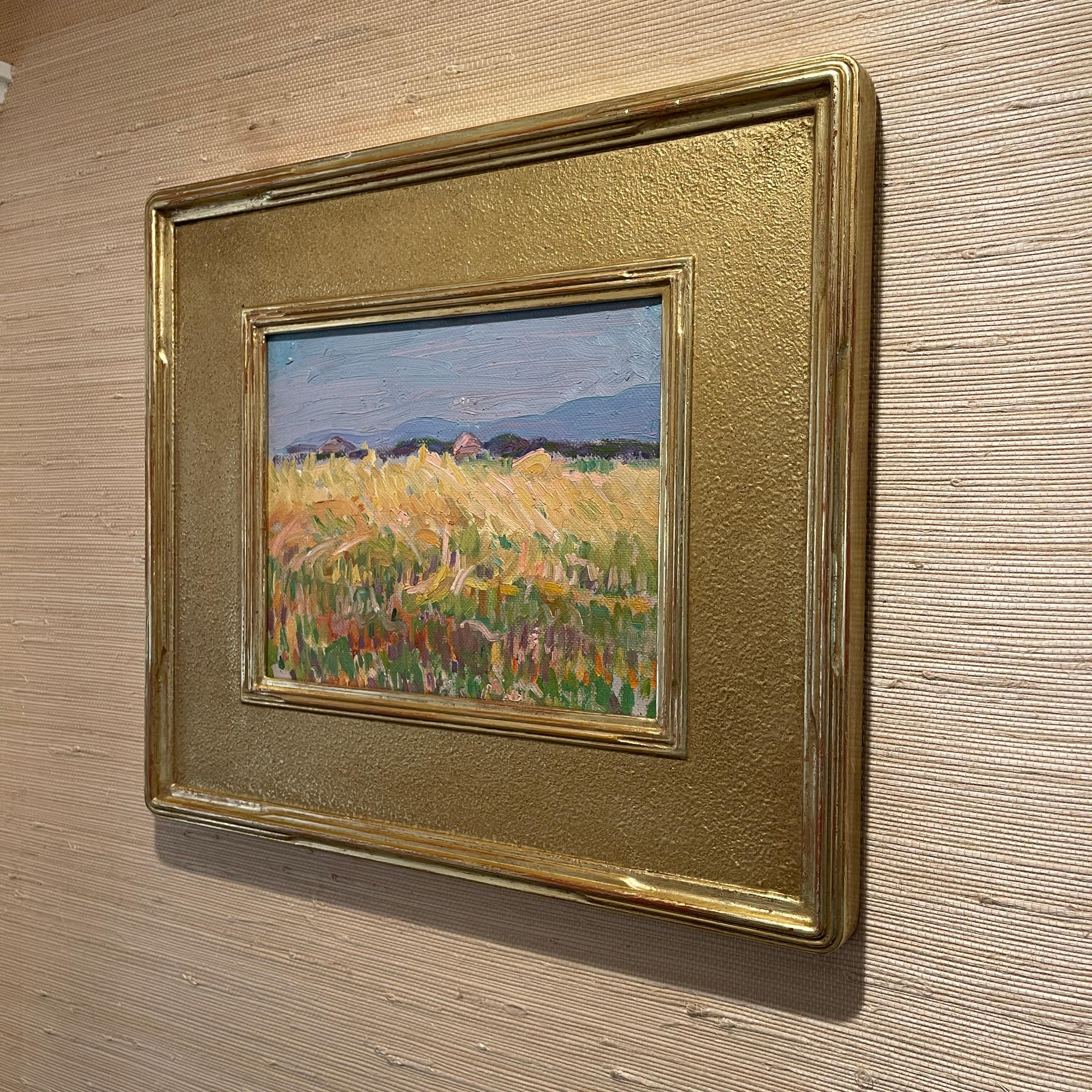 French Impressionist Landscape Oil Painting With Haystacks, circa 1930's For Sale 9