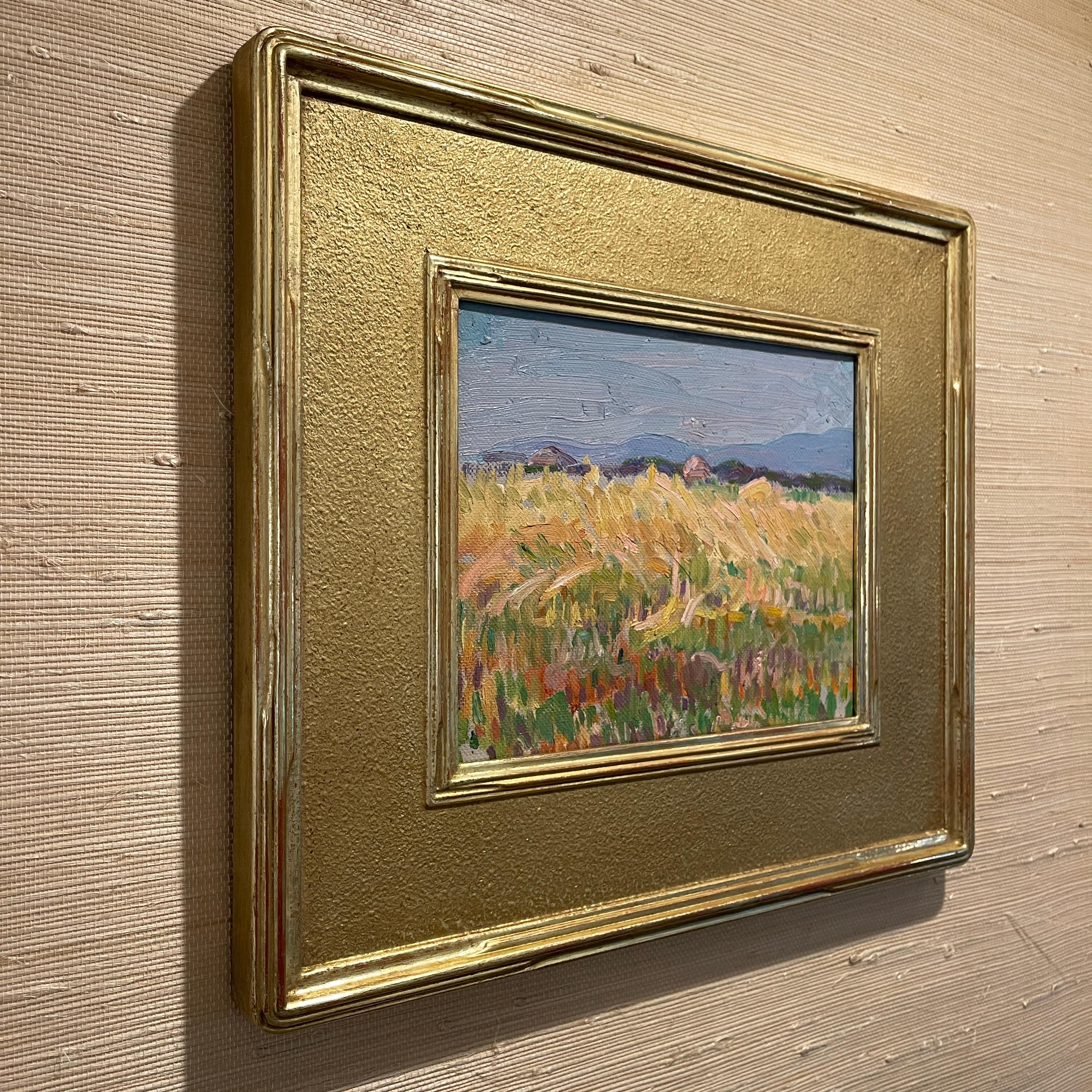French Impressionist Landscape Oil Painting With Haystacks, circa 1930's For Sale 10
