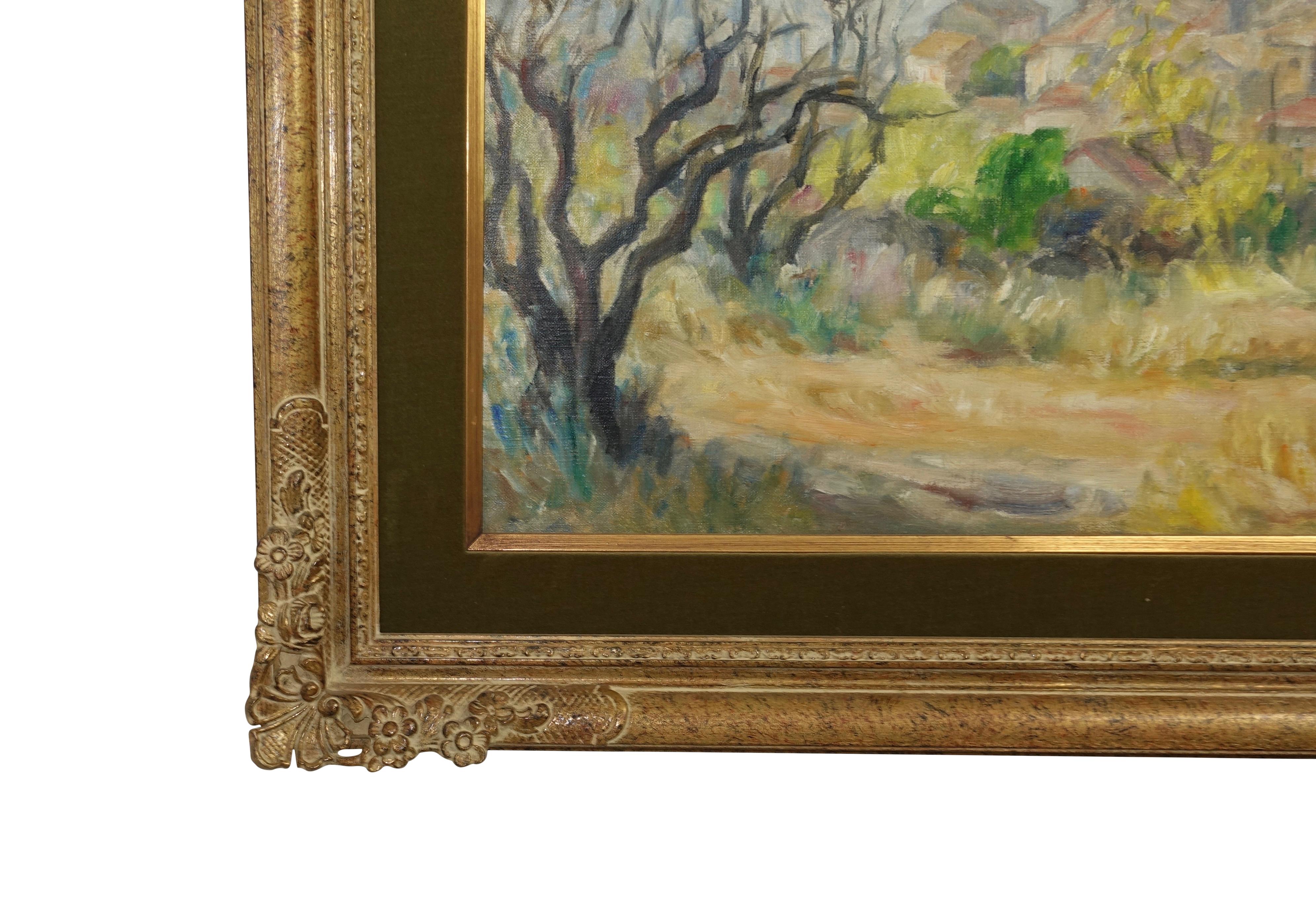 Französisches impressionistisches Landschaftsgemälde des französischen Impressionismus, signiert Bret Andre, 1952 im Zustand „Gut“ im Angebot in San Francisco, CA