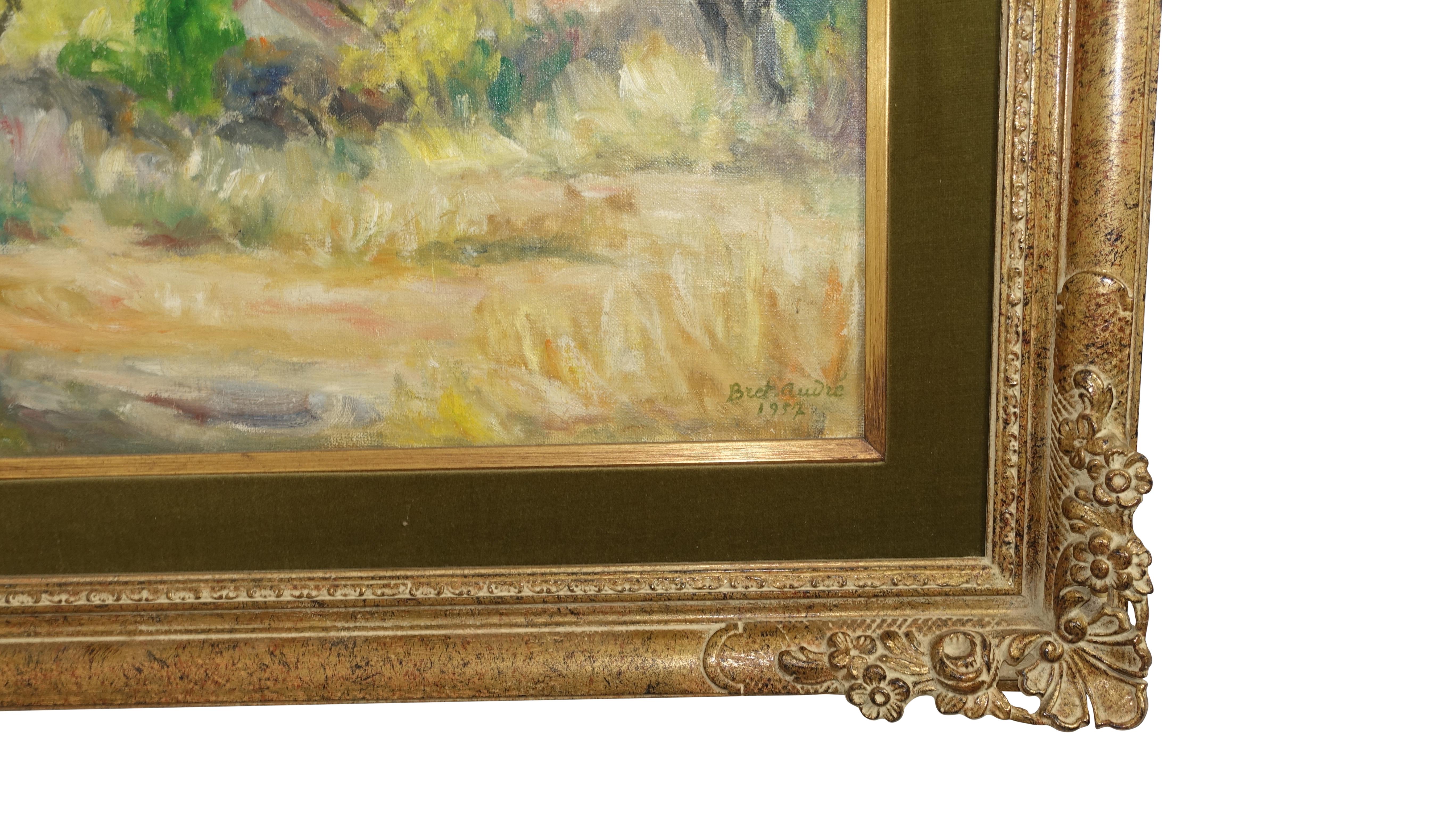 Französisches impressionistisches Landschaftsgemälde des französischen Impressionismus, signiert Bret Andre, 1952 (20. Jahrhundert) im Angebot