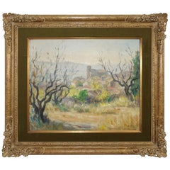 Retro French Impressionist Landscape Painting, Signed Bret Andre, 1952