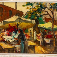 French Impressionist Market Scene Oil Painting