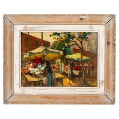 Vintage French Impressionist Market Scene Oil Painting 