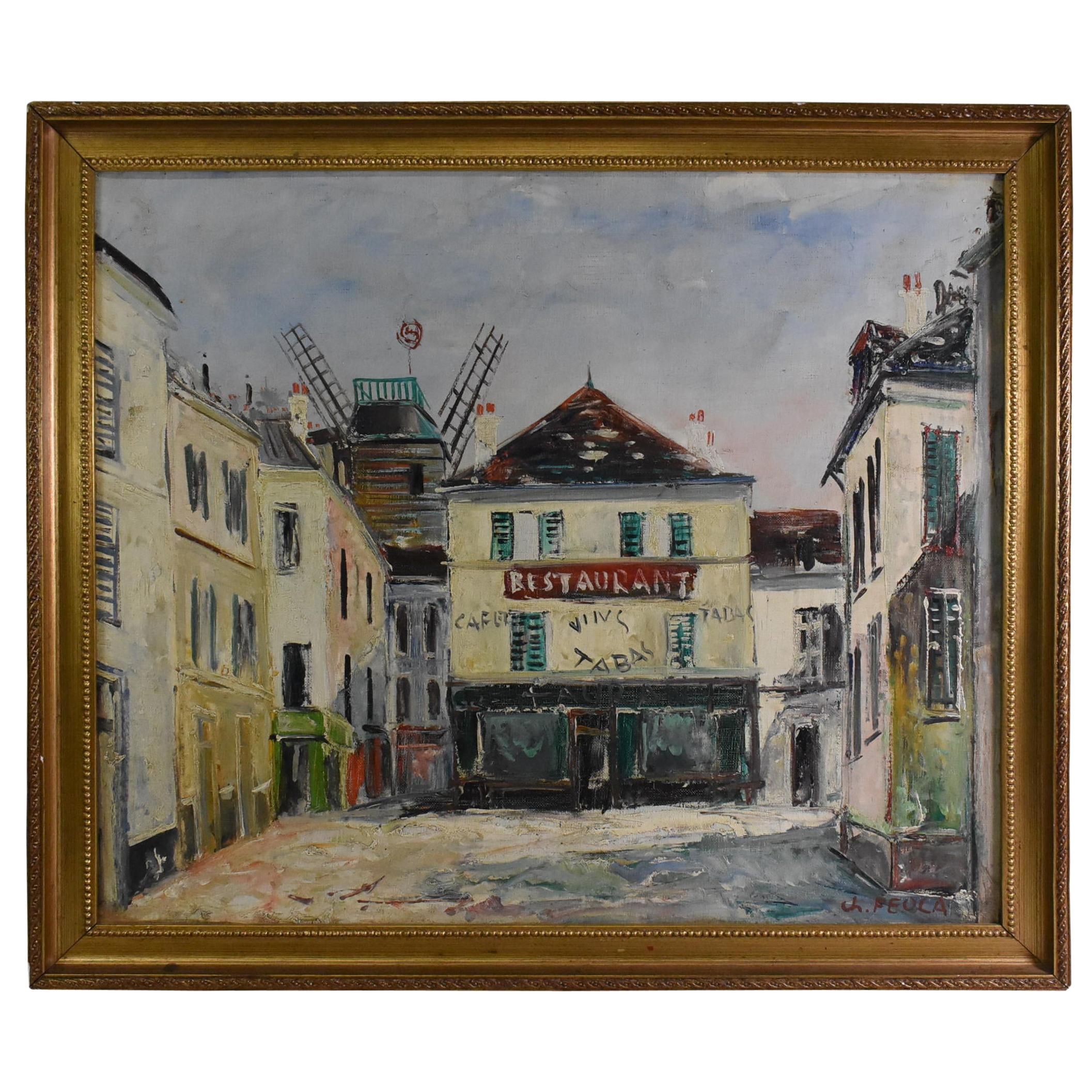 Peinture à l'huile impressionniste française Scène de Paris de Charles Feola