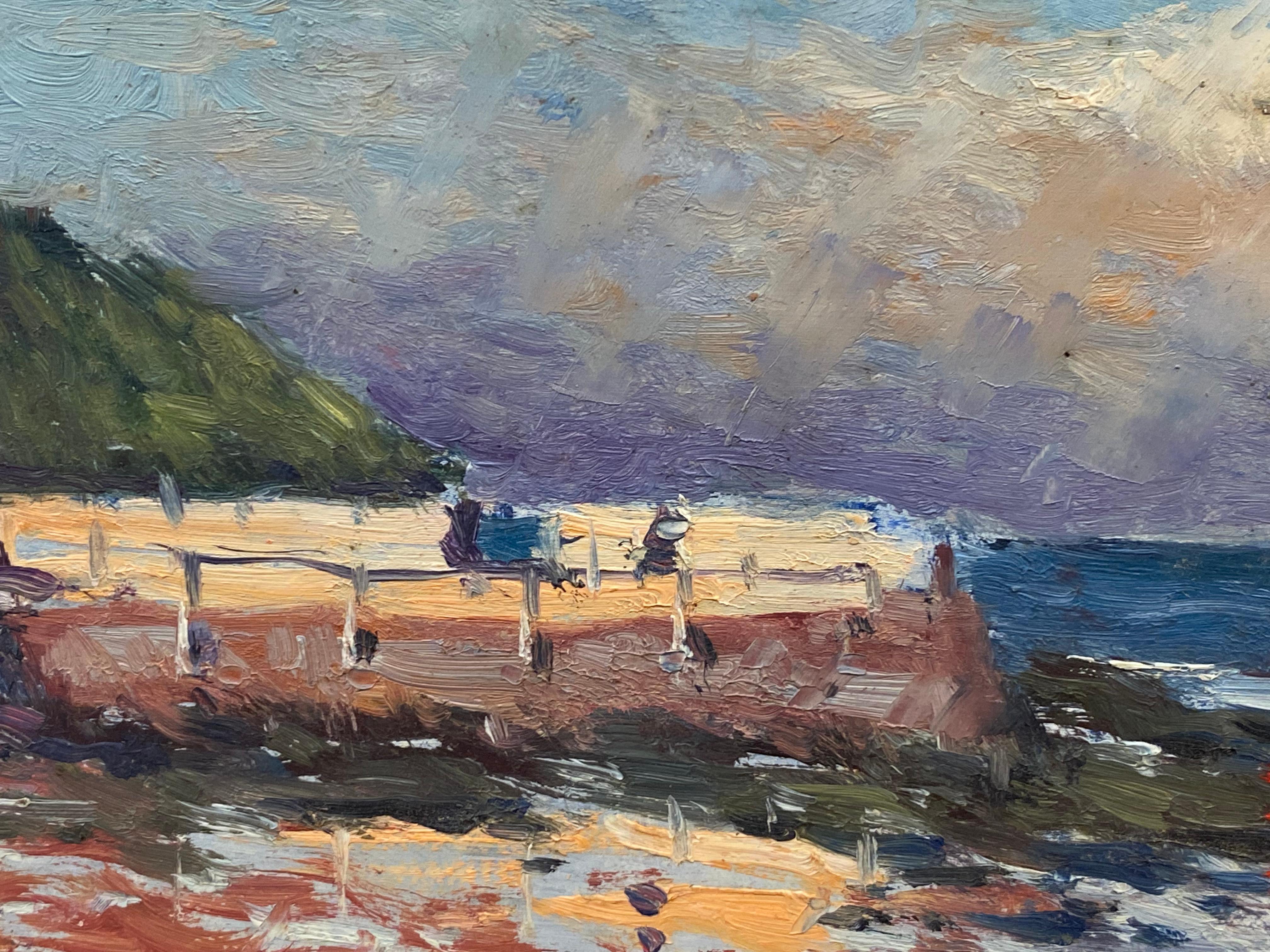 20ième siècle Paysage à l'huile impressionniste français, beau paysage de plage océanique en Californie en vente