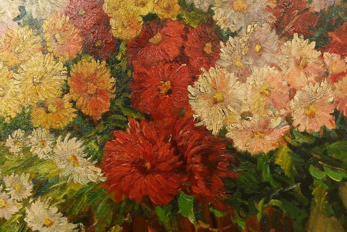 Late 20th Century French Impressionist Oil Painting Floral Still Life Signed Art For Sale