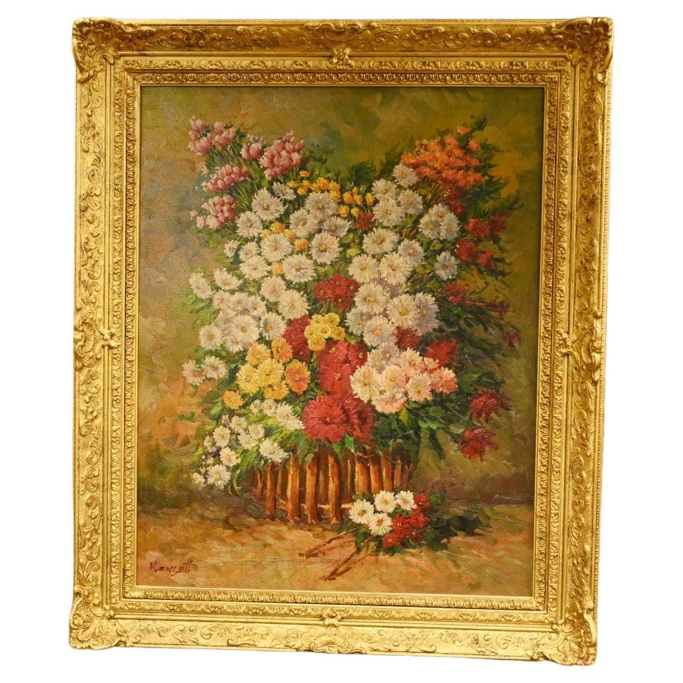 Französisches impressionistisches Ölgemälde, Blumenstillleben, signiert, Kunst