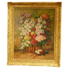 Peinture à l'huile impressionniste française Nature morte florale Signée Art