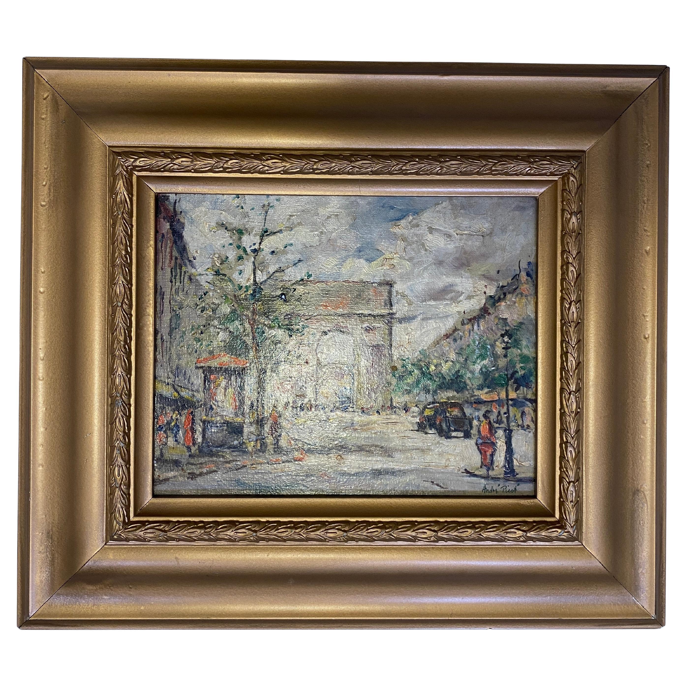 French Impressionist Oil Painting of the Arc de Triomphe, Paris — André Picot For Sale