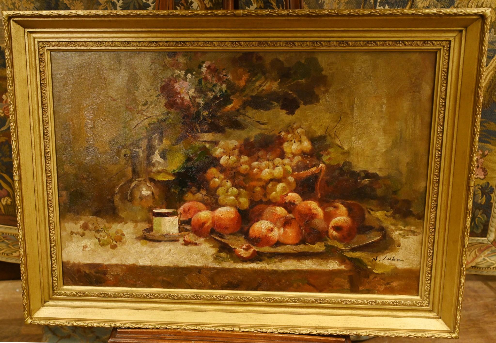 Gorgeous large French oil painting of a colourful still life Signed N. Lules in the bottom right corner please see close up photo
Good size at almost four feet across
Love the style of the painting which with the broad brushstrokes and style is