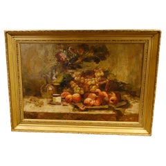 Vintage French Impressionist Oil Painting Still Life Floral Cafe Art Signed