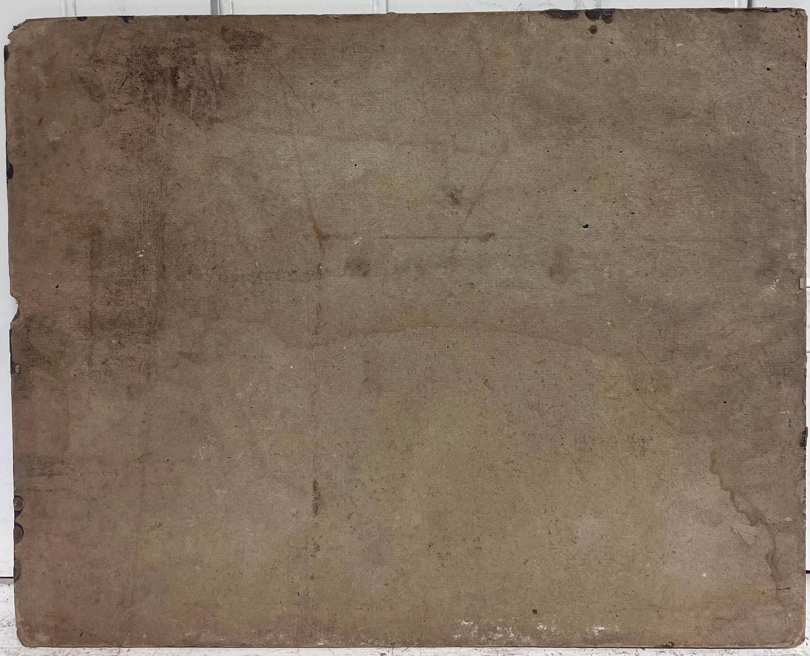 Antique French Impressionist Ölskizze Alte Boote am Ufer unter einem Baum vertäut im Angebot 2