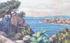 Cote d'Azur French Impressionist Signed Oil Mid 20th Century Rocky Coastline