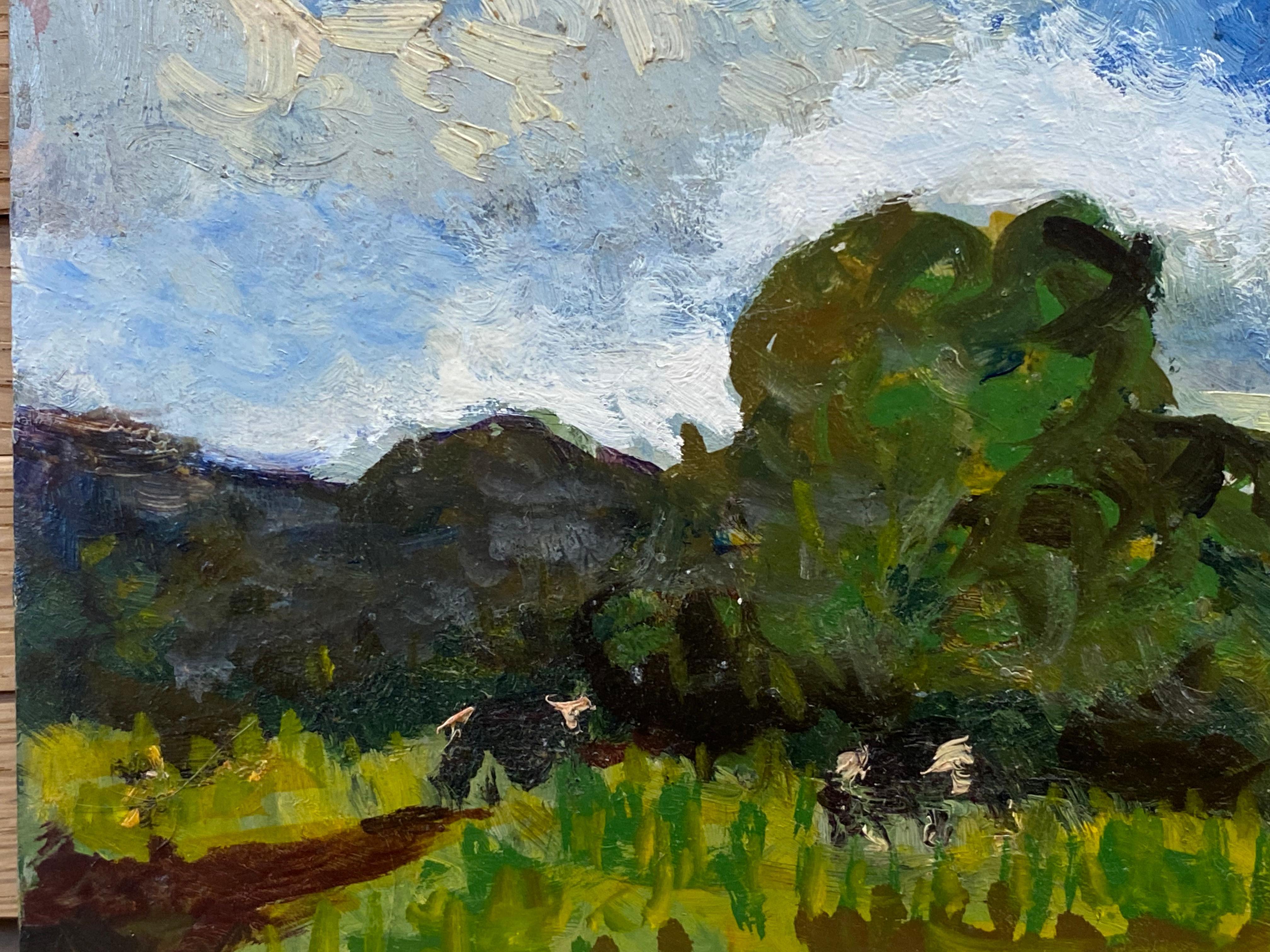 Französisches impressionistisches Ölgemälde, pastorale Landschaft, üppige grüne Felder (21. Jahrhundert und zeitgenössisch) im Angebot