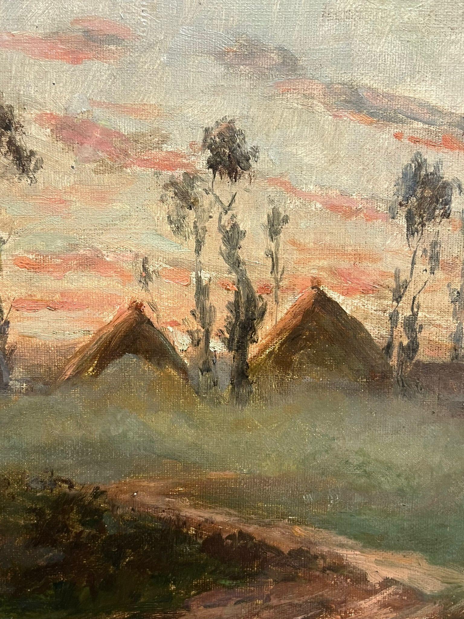 Antique French Impressionist Pintura al óleo firmada Pajares en el campo al atardecer en venta 1