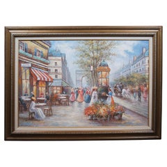 French Impressionist Paris Cityscape Arc de Triomphe Oil Painting on Canvas 44"
