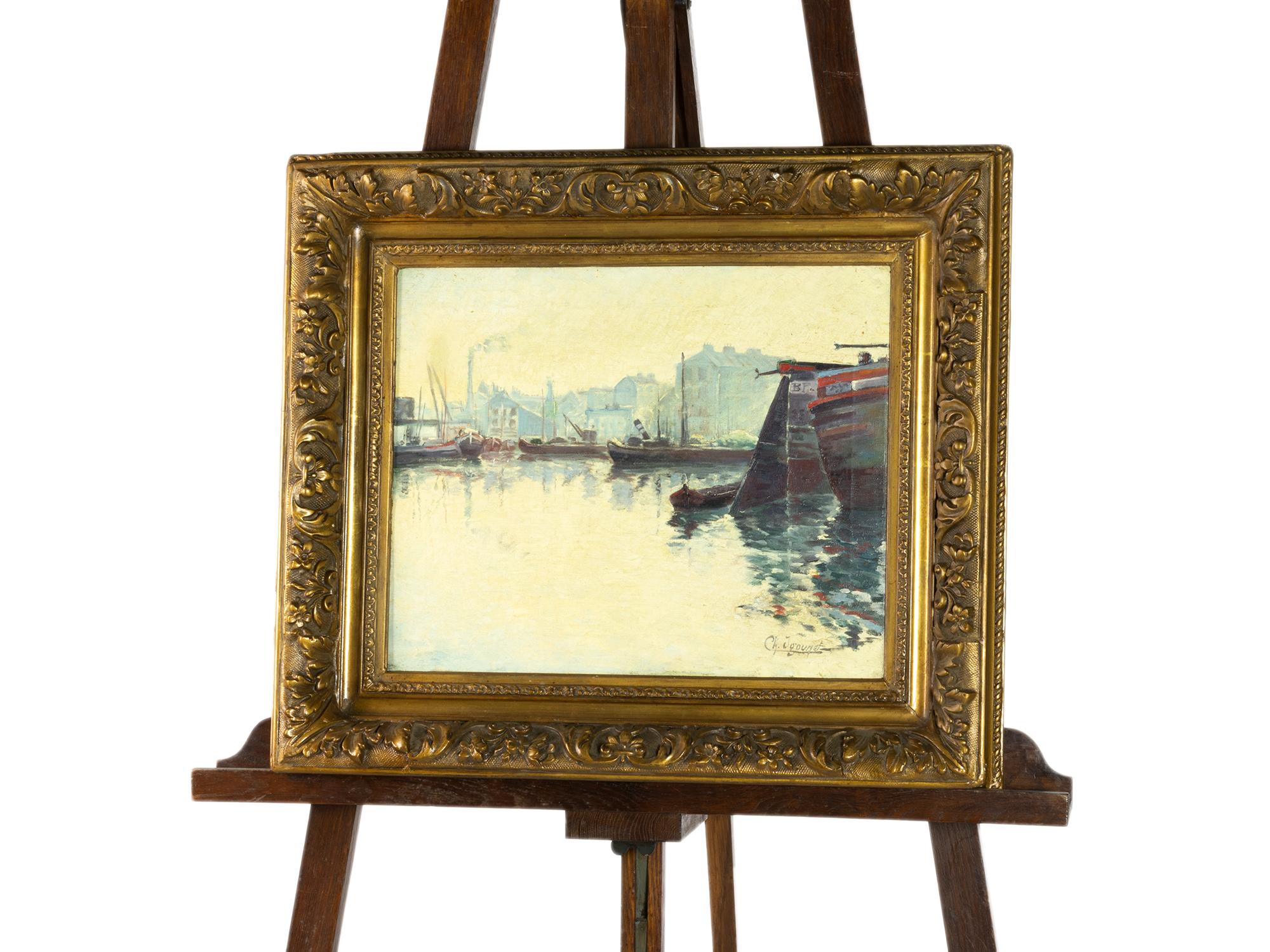 French Impressionist Pier Scene by Charles André Igounet de Villers, 1881-1944 en Bueno estado para la venta en Lisbon, PT