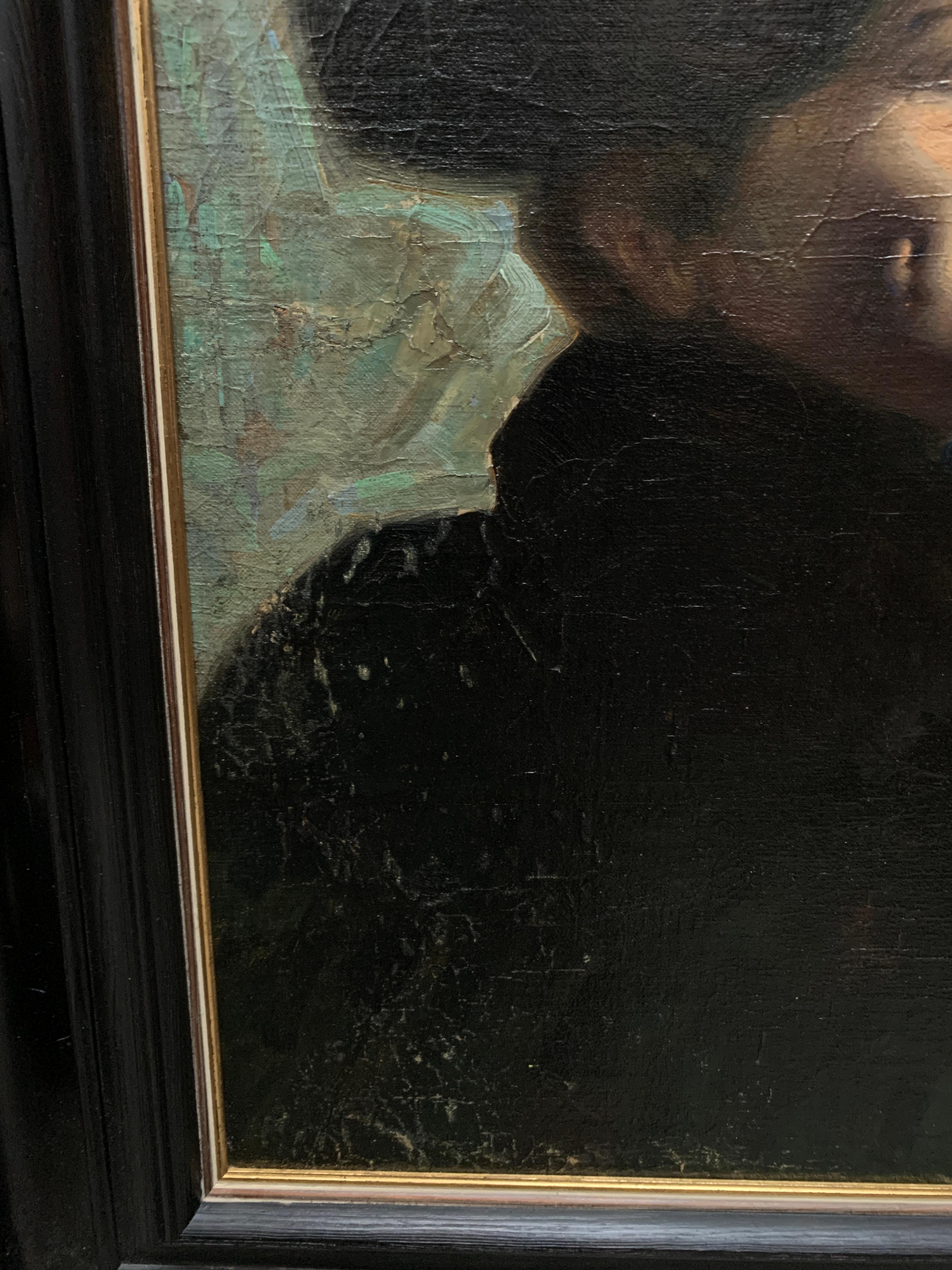 French Impressionist Portrait of a Smiling Lady in Hat In Good Condition For Sale In Haddonfield, NJ