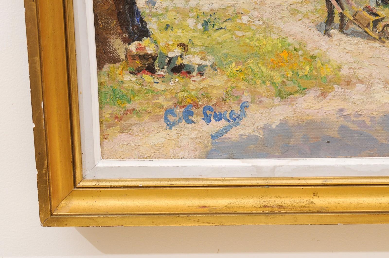 Peinture à l'huile sur toile de style impressionniste français des années 1950 représentant une petite église en vente 1