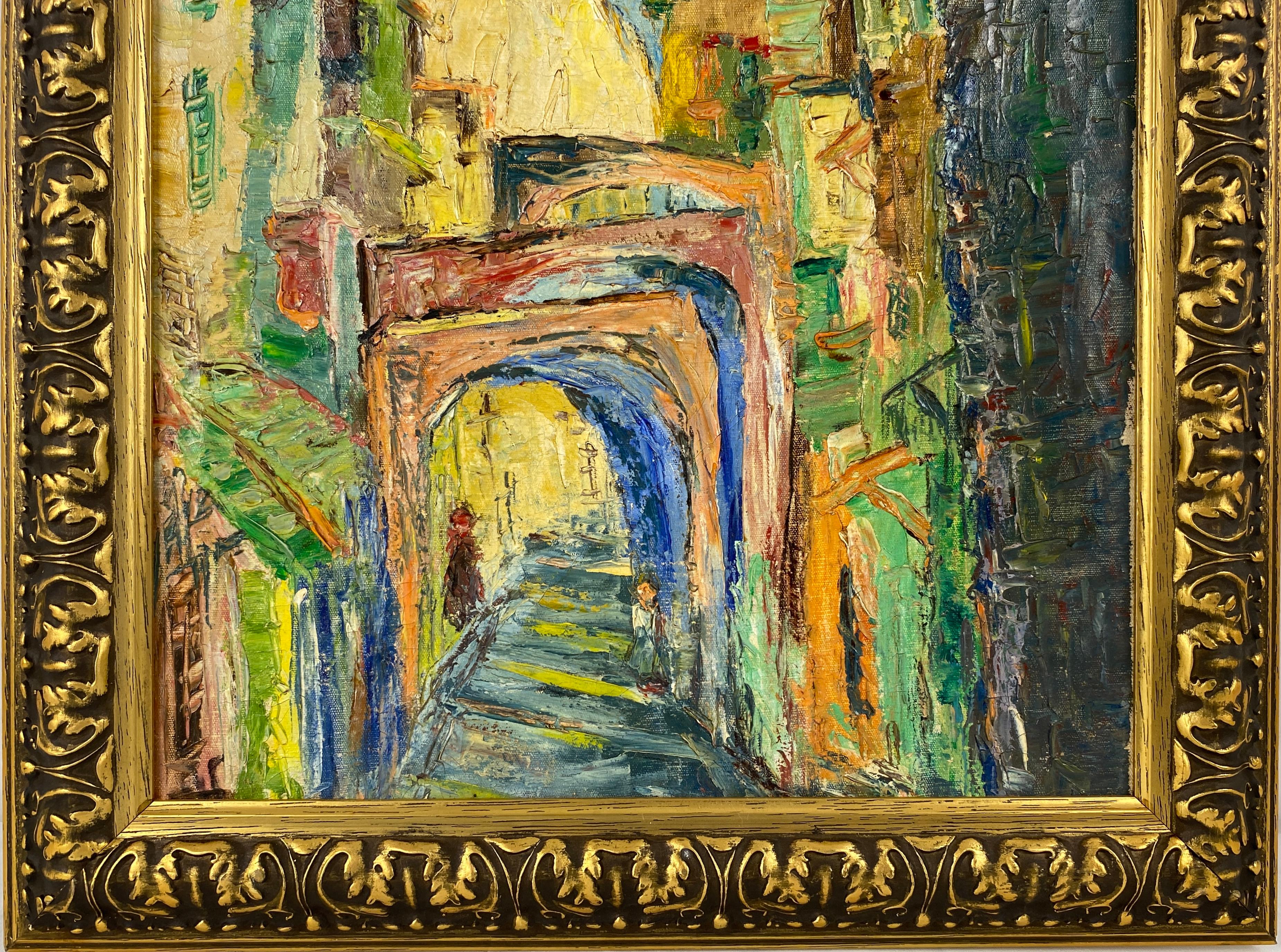 Französisches Gemälde eines französischen Dorfes im Stil des Impressionismus, Öl auf Leinwand, Gemälde (20. Jahrhundert) im Angebot