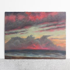 French Impressionist Sunset Seascape Vintage Original Landscape Painting, 1930s