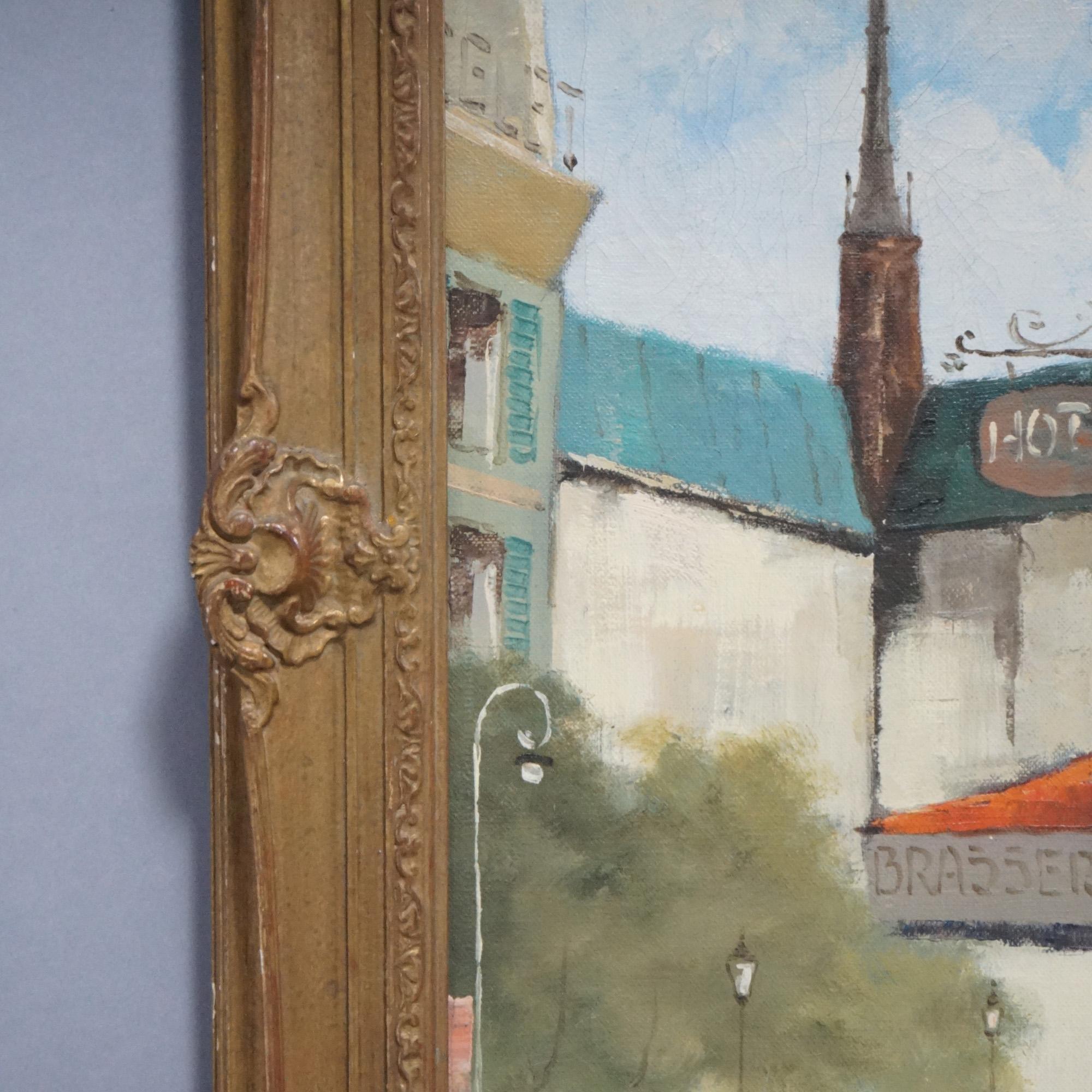 Óleo impresionista francés de escena callejera firmado Max Moreau, C1940 3