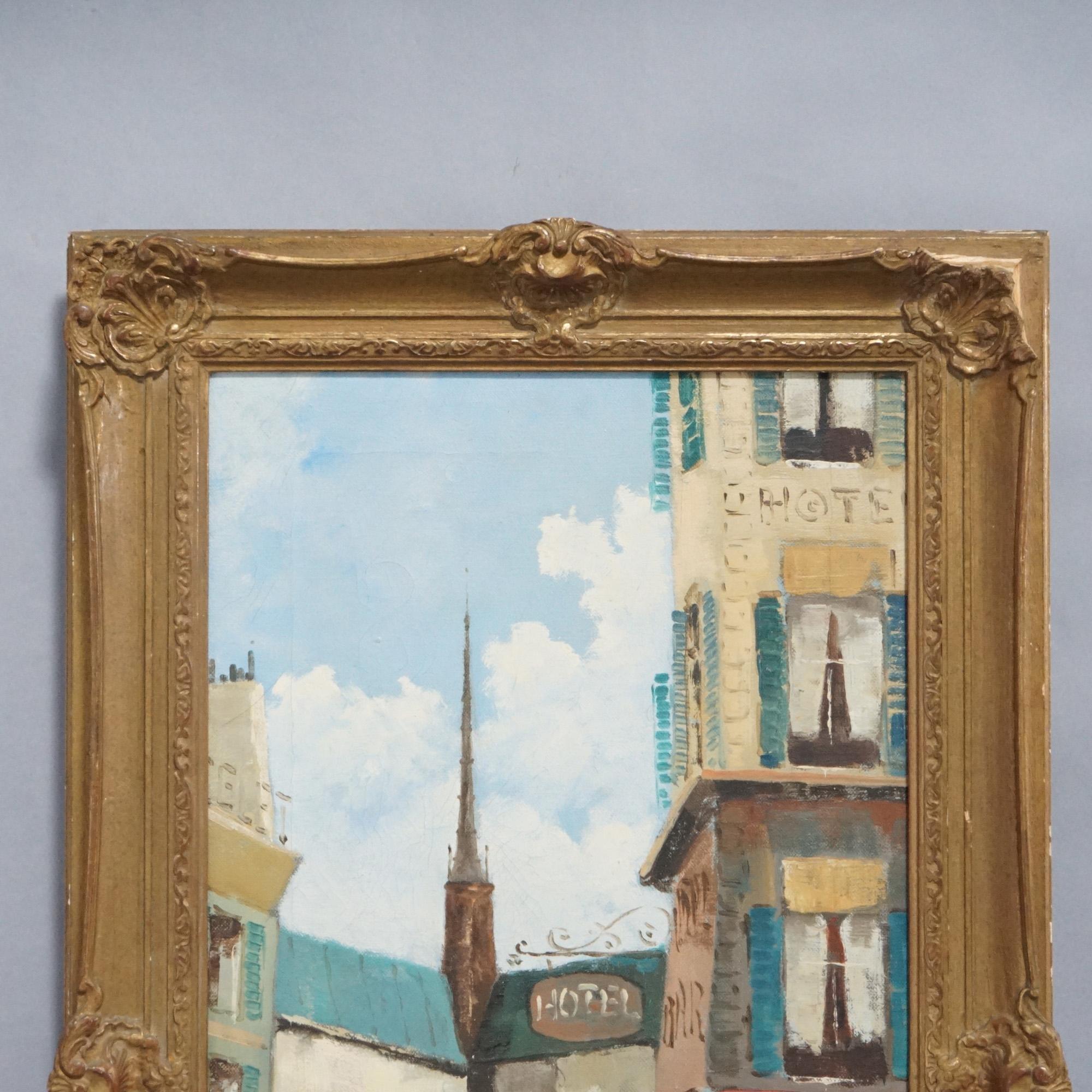 Óleo impresionista francés de escena callejera firmado Max Moreau, C1940 Francés
