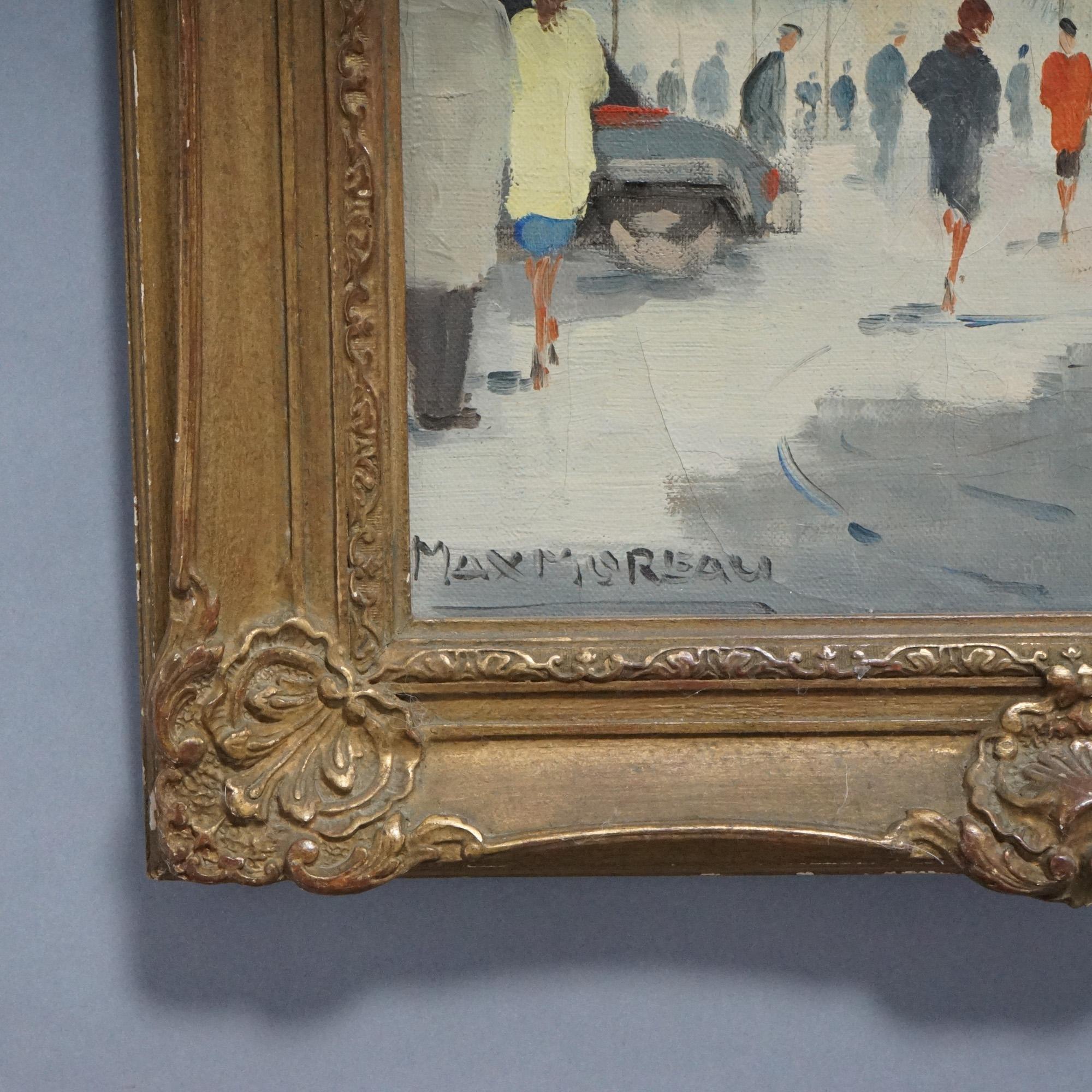 Óleo impresionista francés de escena callejera firmado Max Moreau, C1940 Pintado a mano