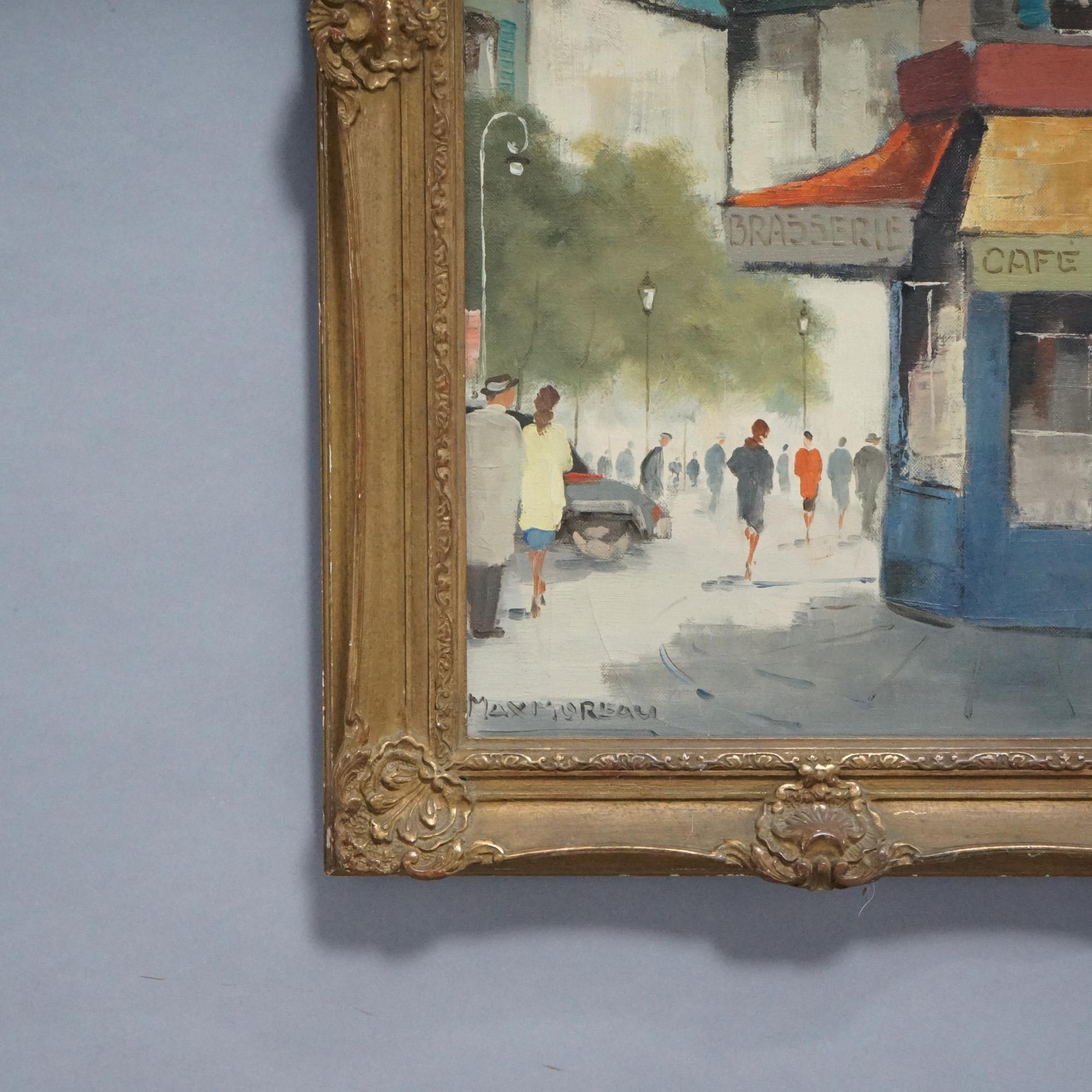 Óleo impresionista francés de escena callejera firmado Max Moreau, C1940 siglo XX