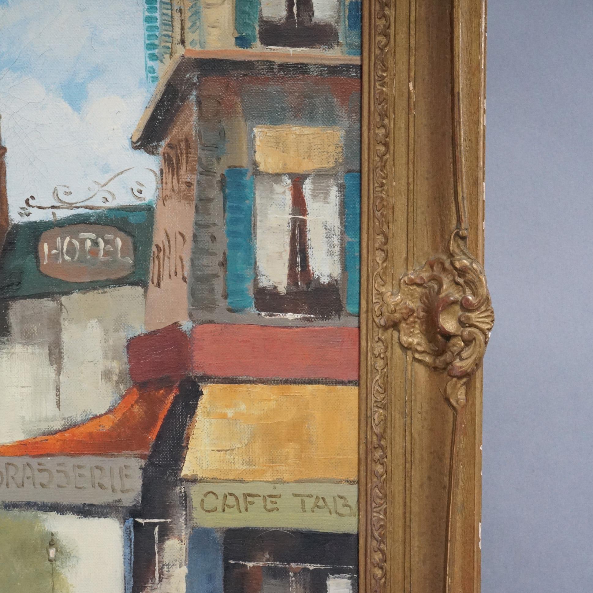 Óleo impresionista francés de escena callejera firmado Max Moreau, C1940 1