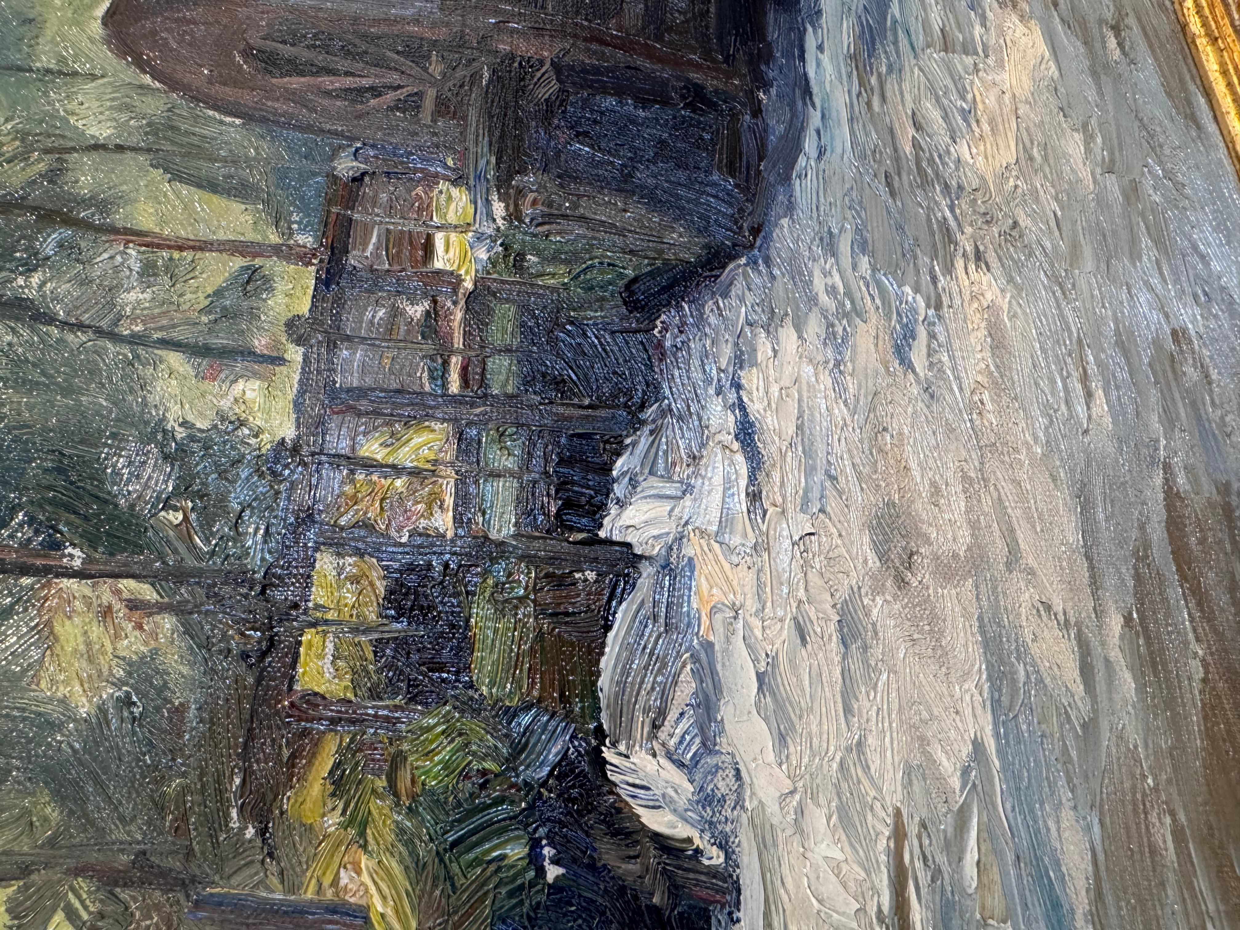 French Impressionistic Oil Painting, Old Mill In Good Condition In Nashville, TN