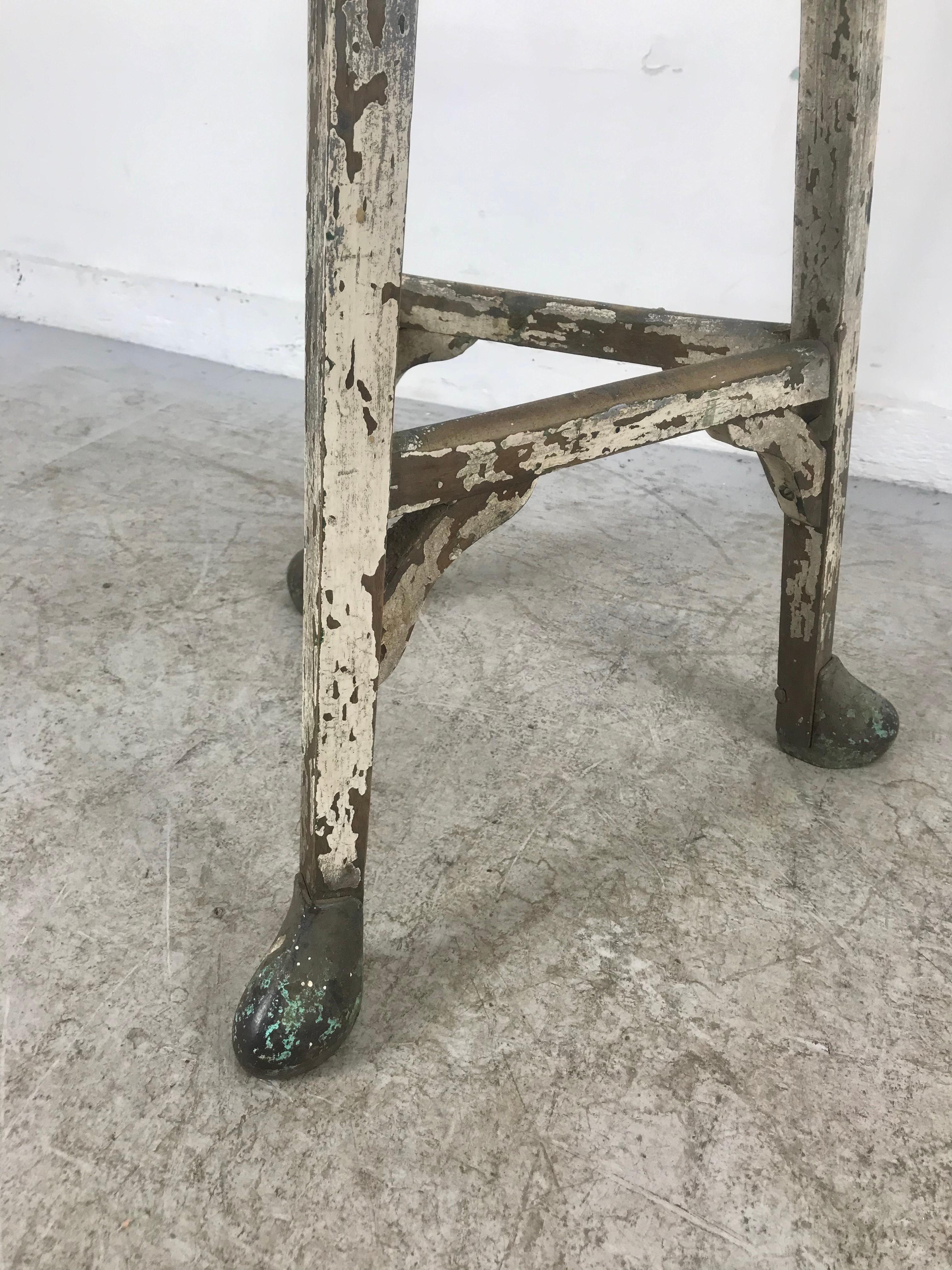 French Industrial Artist Stool, circa 1900s, Amazing Patina, Metal Hoofed Feet 5