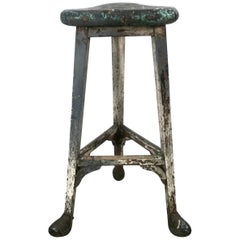 French Industrial Artist Stool, circa 1900s, Amazing Patina, Metal Hoofed Feet