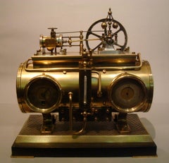 French Industrial Brass Clock, Barometer Station Animated Steam Boiler