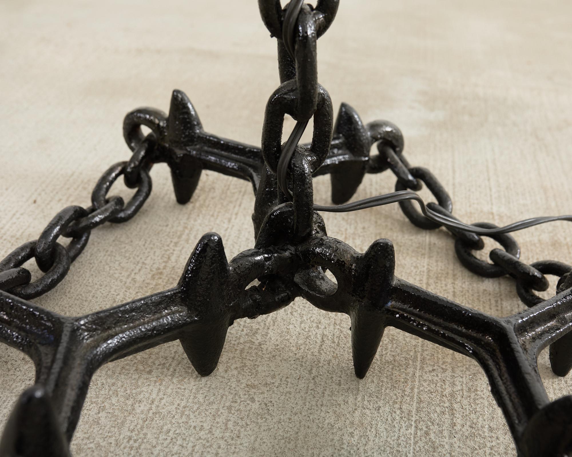 French Industrial Brutalist Iron Chain Link Floor Lamp For Sale 6
