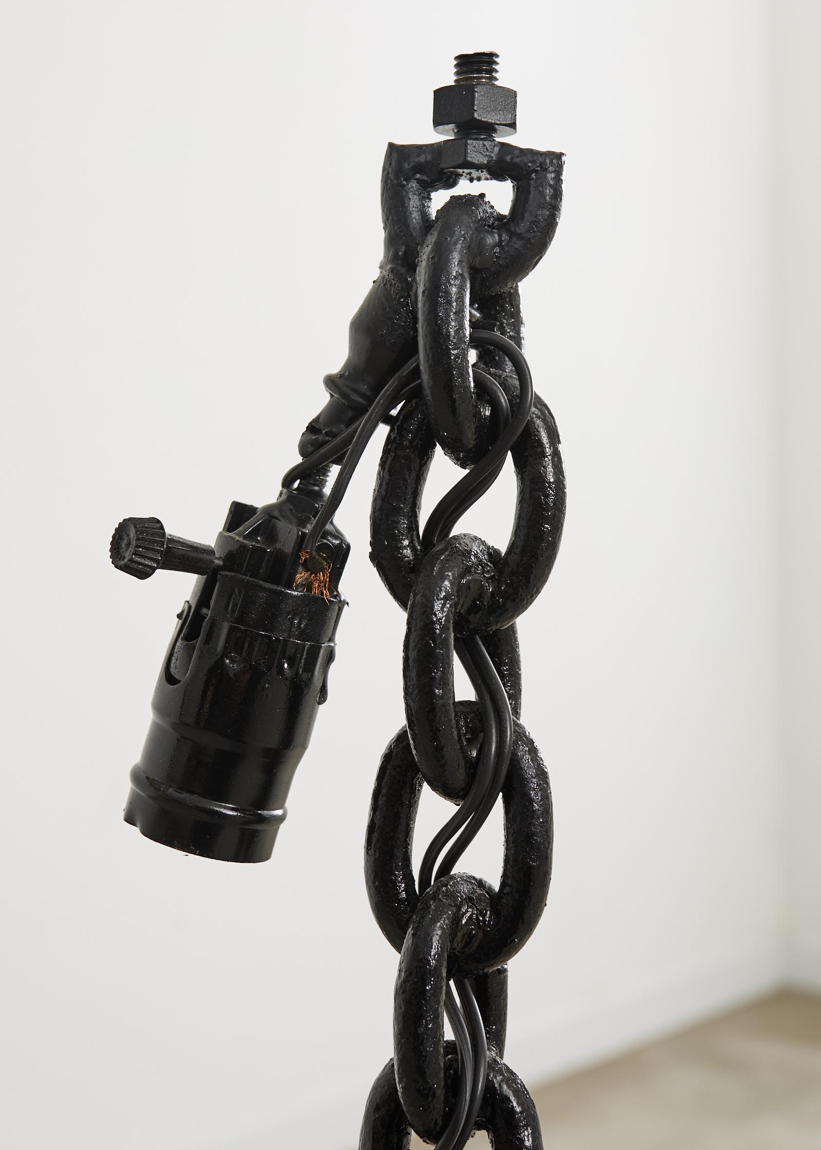 French Industrial Brutalist Iron Chain Link Floor Lamp For Sale 7