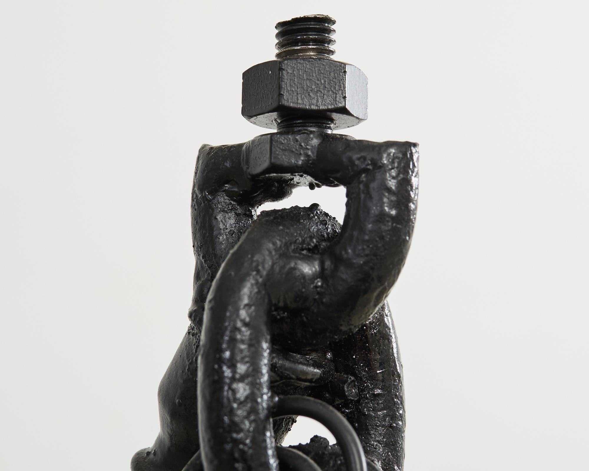 French Industrial Brutalist Iron Chain Link Floor Lamp For Sale 8