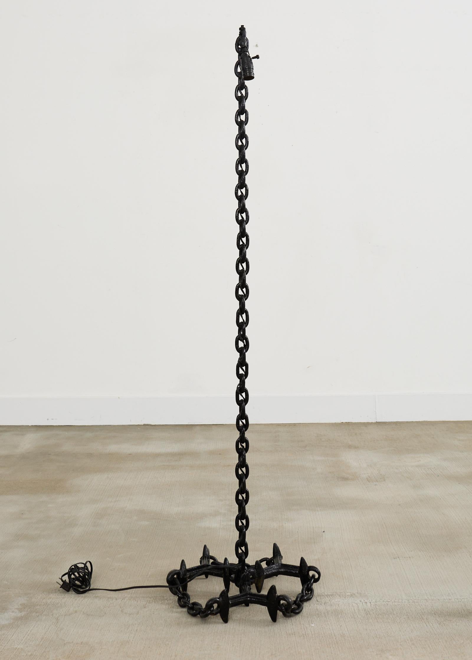 French Industrial Brutalist Iron Chain Link Floor Lamp For Sale 11