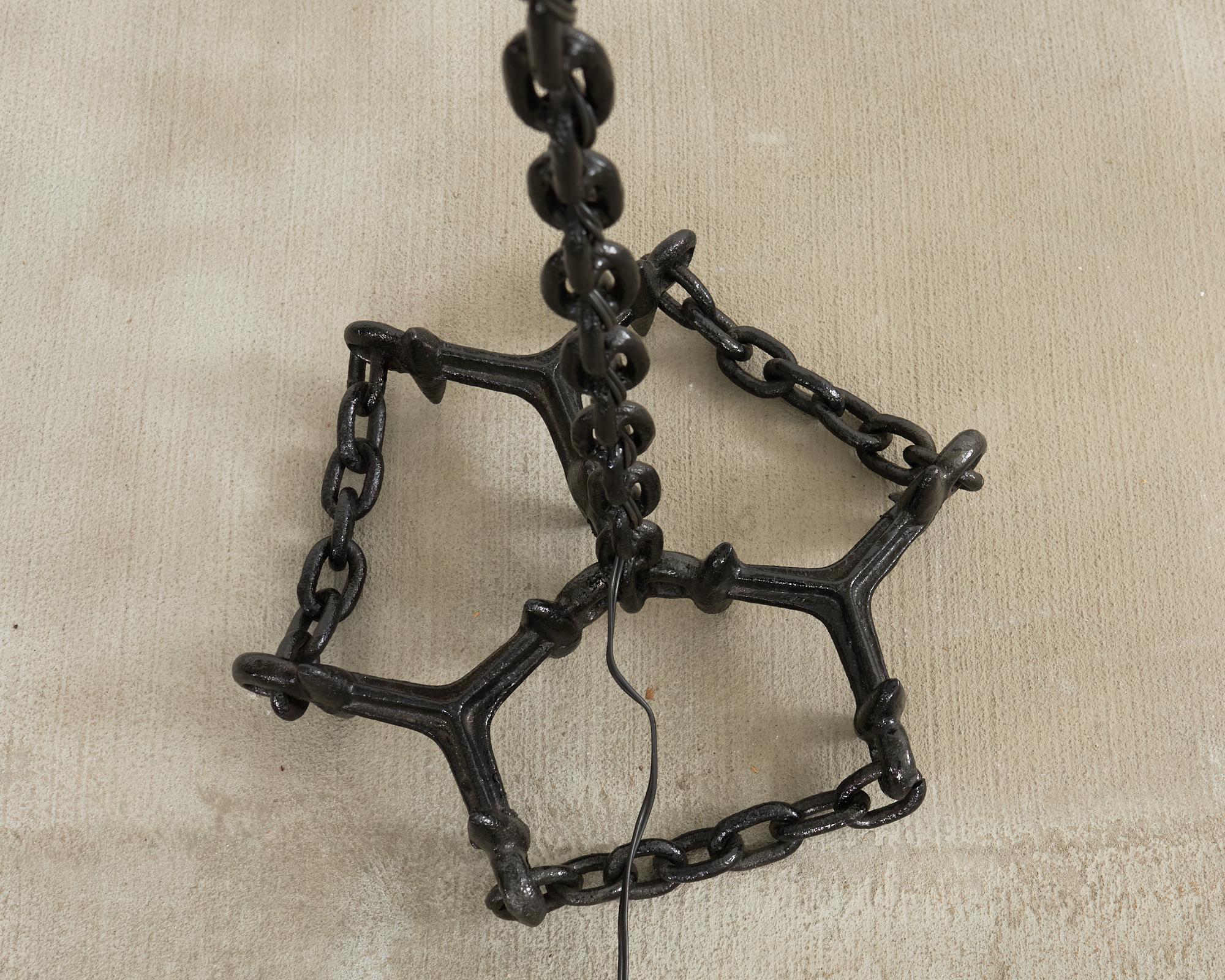 20th Century French Industrial Brutalist Iron Chain Link Floor Lamp For Sale