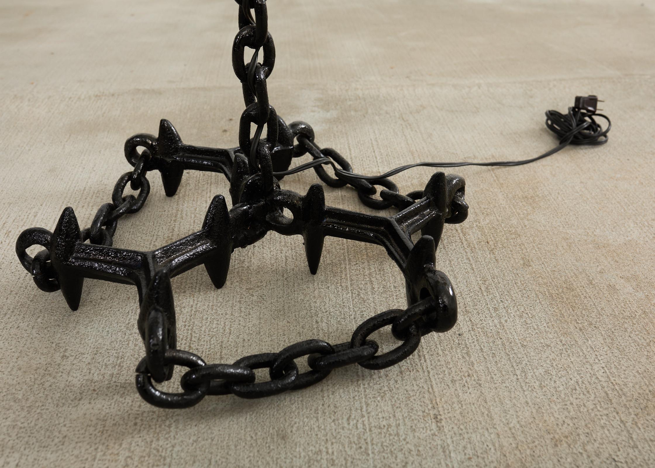 French Industrial Brutalist Iron Chain Link Floor Lamp For Sale 1