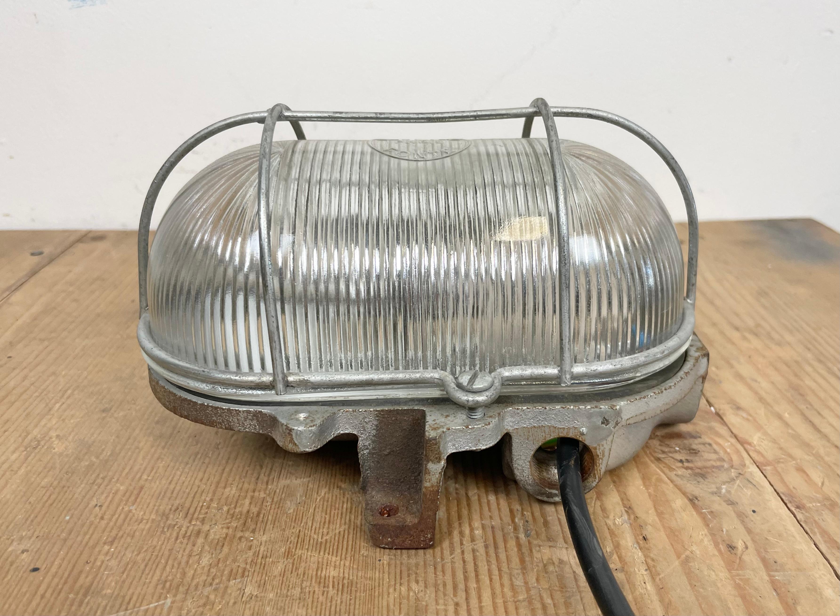 Glass French Industrial Cast Iron Wall Lamp from Electro Fonte, Paris, 1960s For Sale