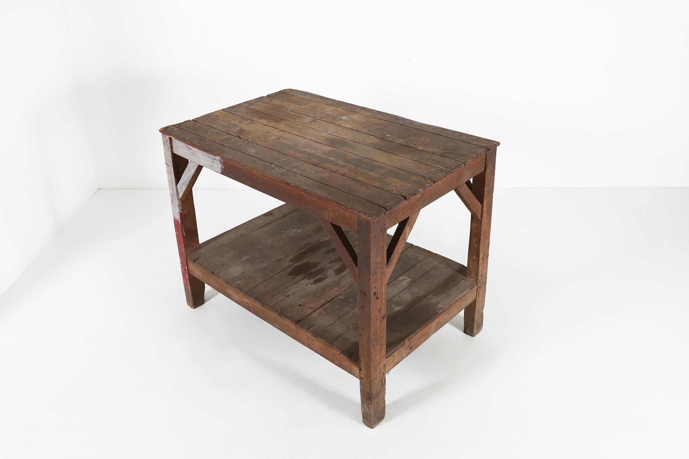 Table console industrielle française en bois massif, années 1920 en vente 2
